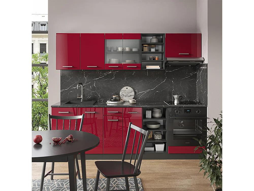Complete keukeneenheid rood hoogglans/antraciet 240x60x81.6 r-line