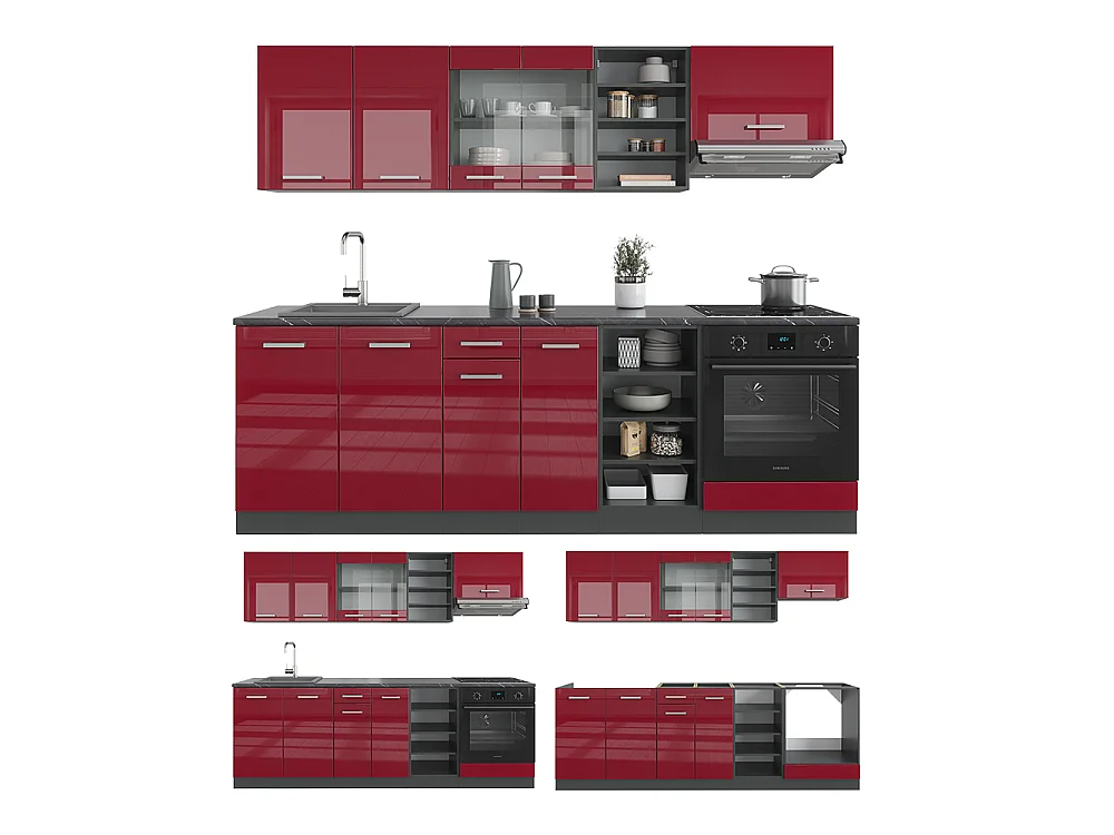 Cuisine rouge brillant/anthracite 240x60x81.6 r-line