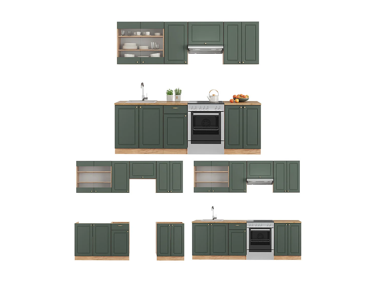 Mueble de cocina green-gold country/gold power roble 240x60x81.6 fame-line