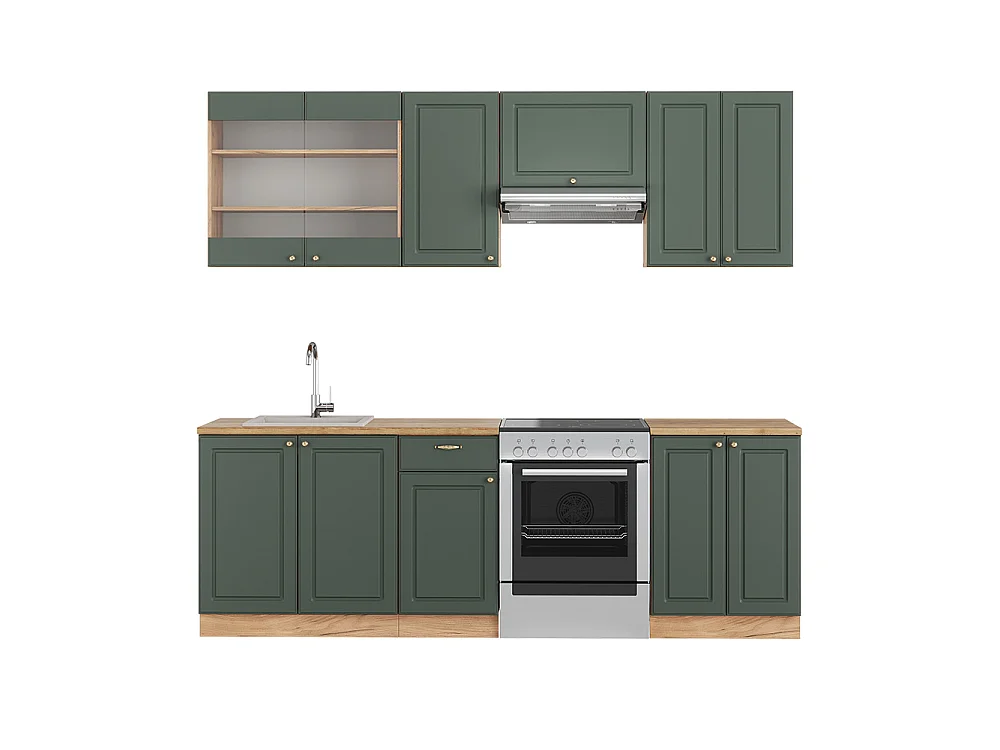Complete keukeneenheid groen-goud land/goud power eik 240x60x81.6 fame-line