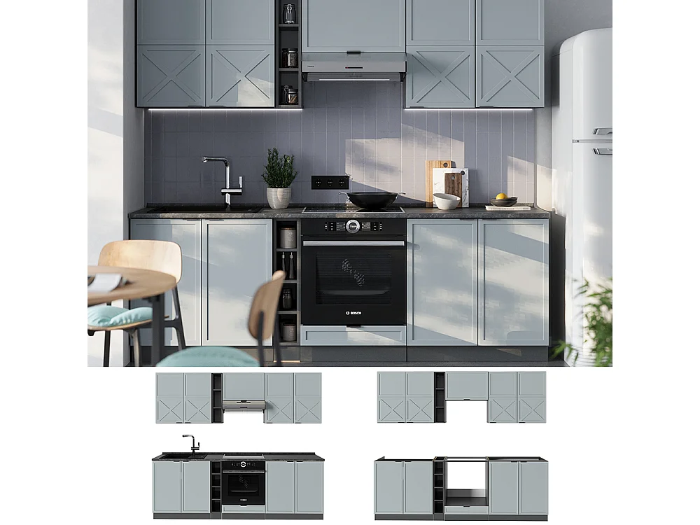 Cucina componibile azzurro-grigio/antracite 235x60x81.6 fame-line
