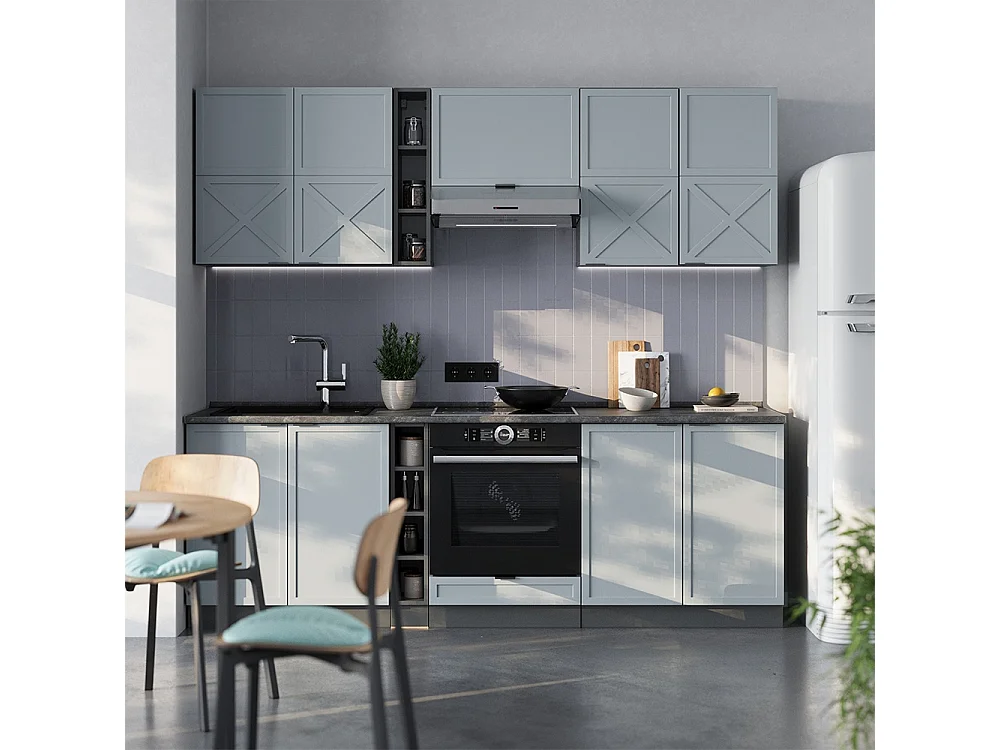 Cuisine bleu clair-gris/anthracite 235x60x81.6 fame-line