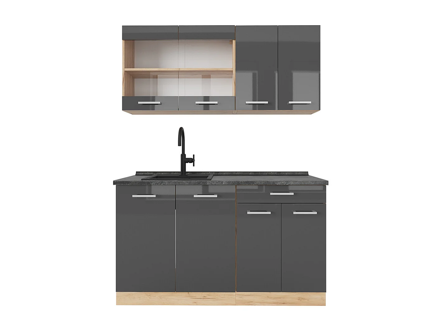 Cucina monoblocco antracite lucido/oro power oak 140x60x81.6 r-line