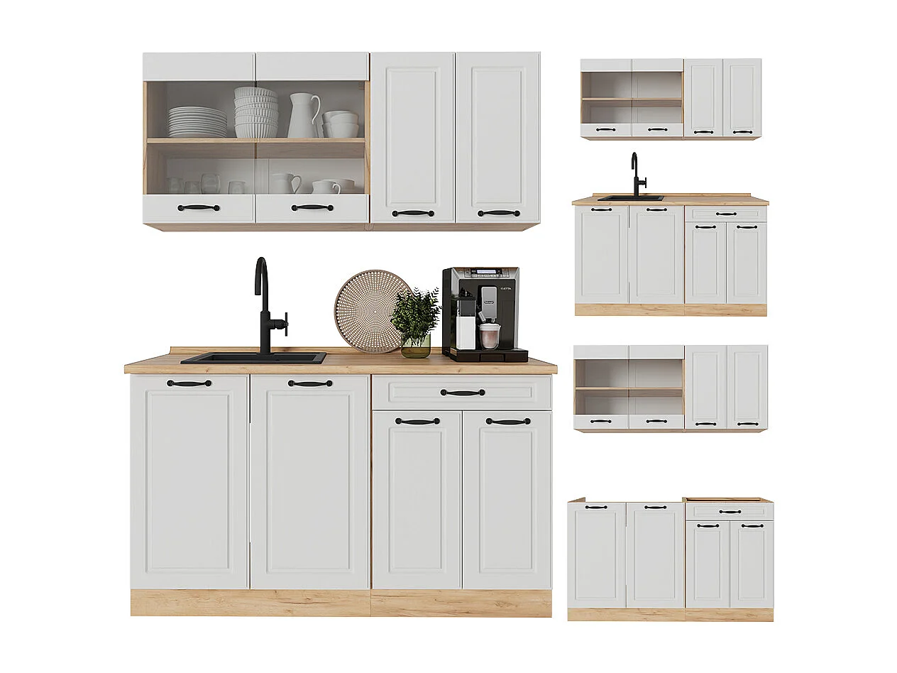 Cuisine blanc campagnard/chêne doré 140x60x81.6 r-line