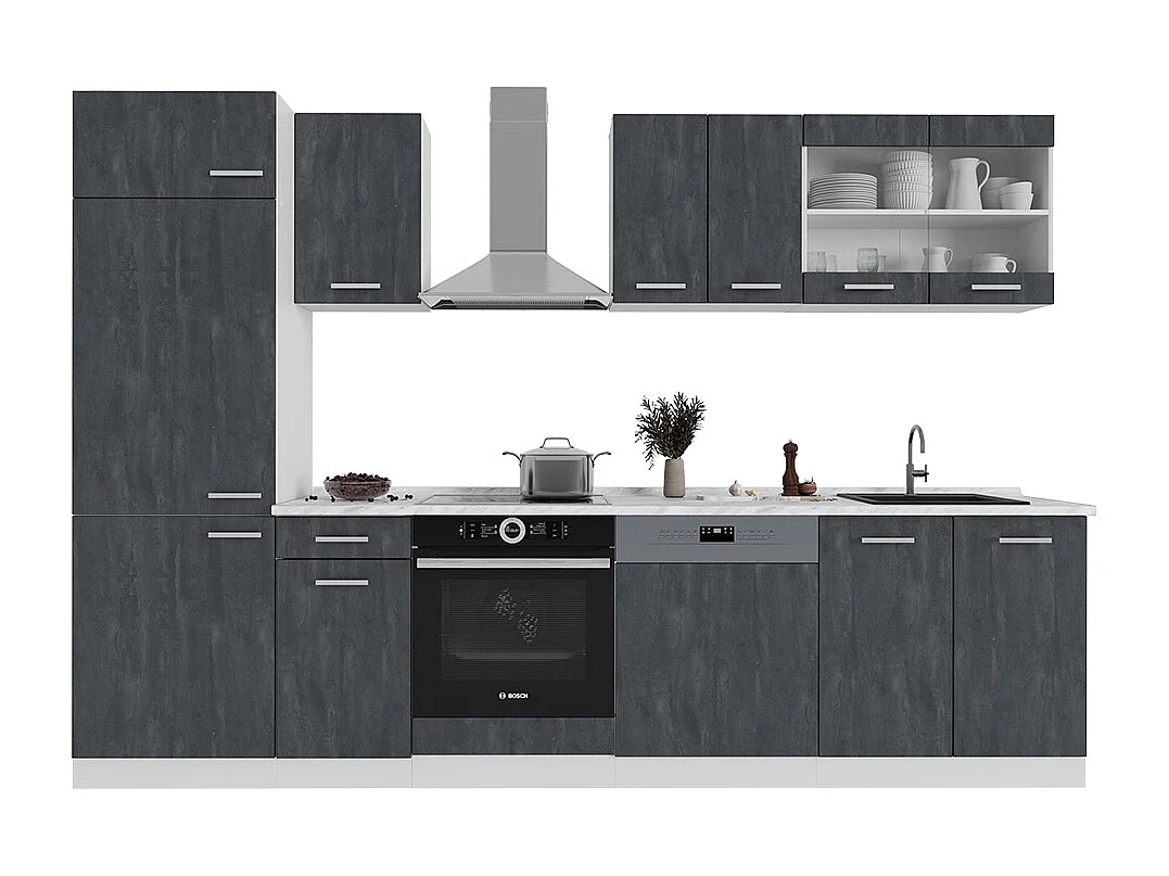 Cuisine noir béton/blanc 300x60x81.6 r-line