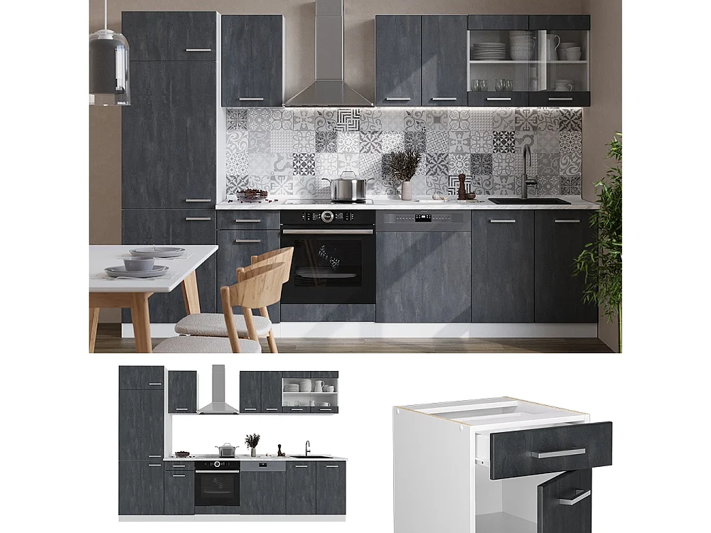 Cuisine noir béton/blanc 300x60x81.6 r-line