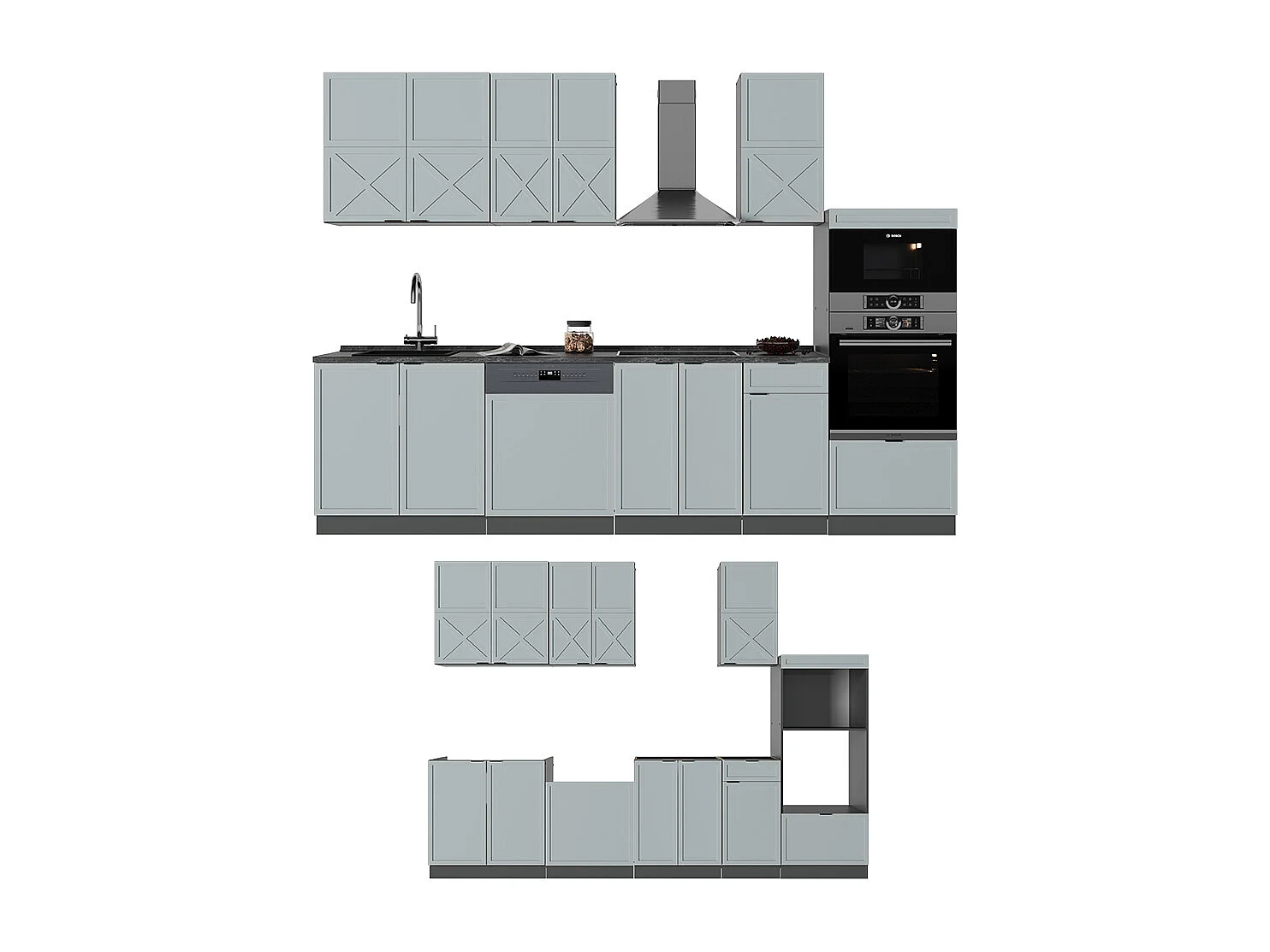 Cuisine bleu clair-gris/anthracite 300x60x81.6 fame-line