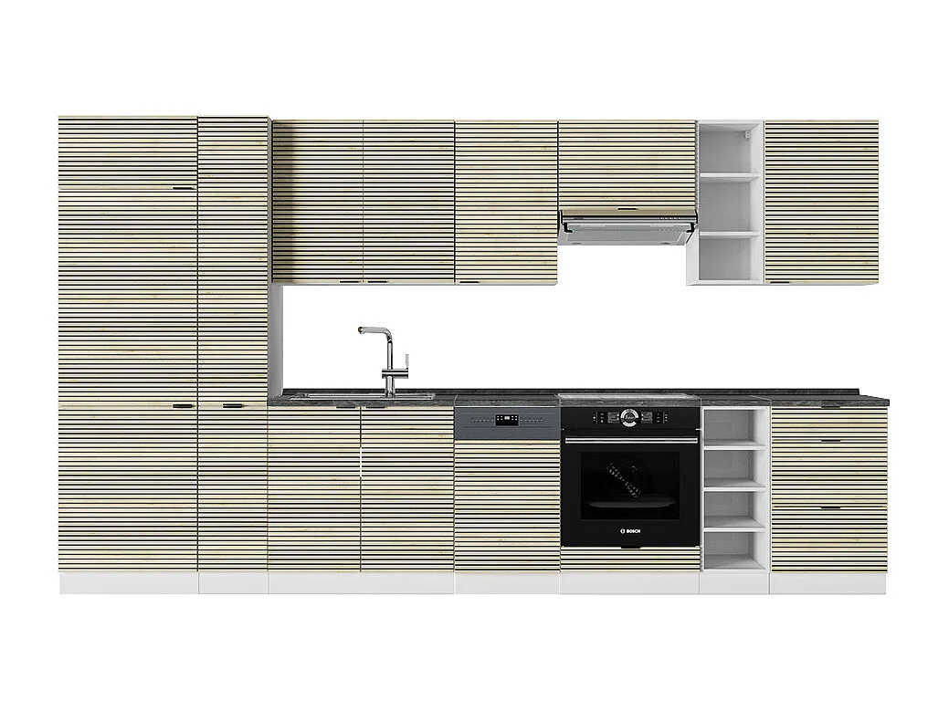 Küchenzeile eiche paneel/weiß 355x60x81.6 fame-line