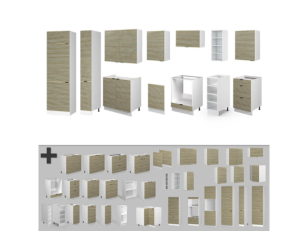 Küchenzeile eiche paneel/weiß 355x60x81.6 fame-line