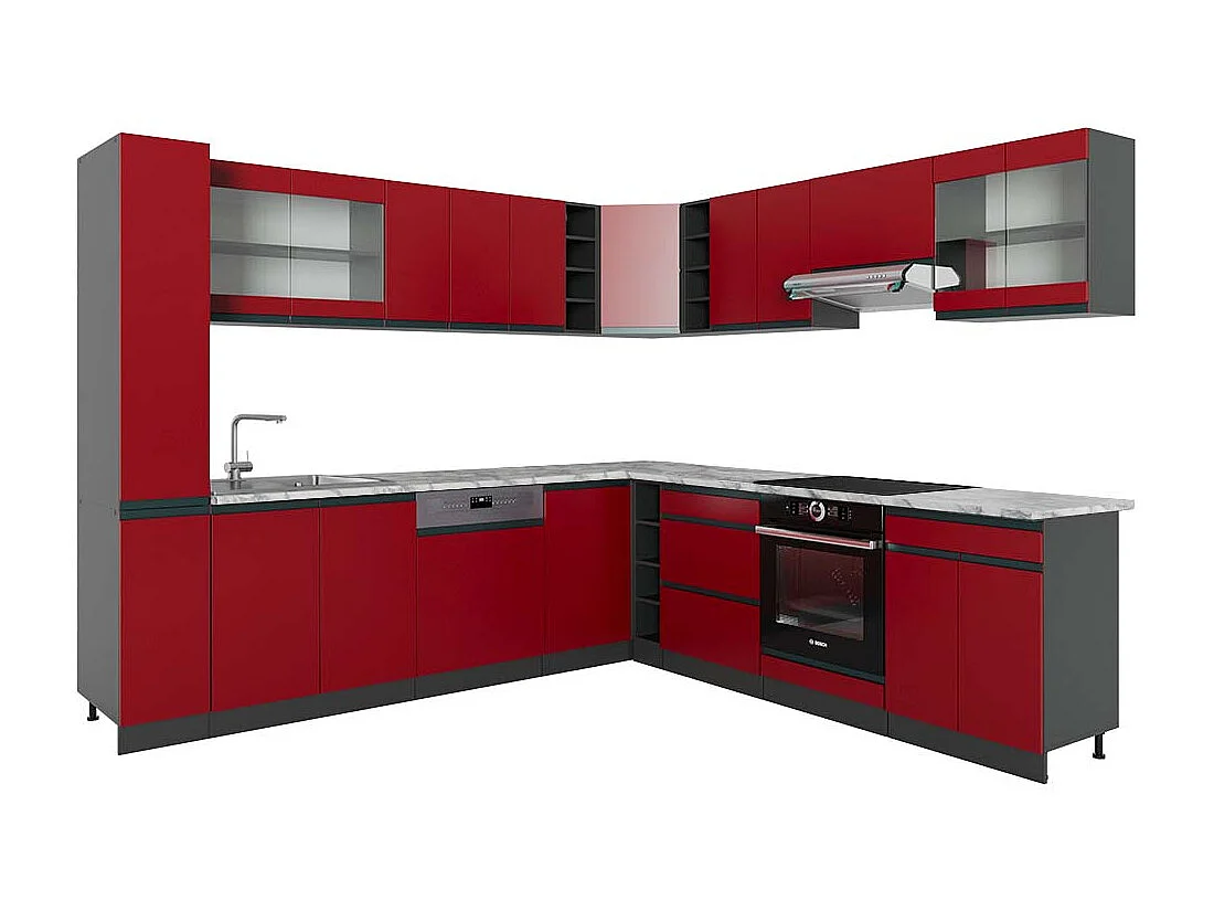 Cocina esquinera rojo/antracita 277x60x81.6 r-line