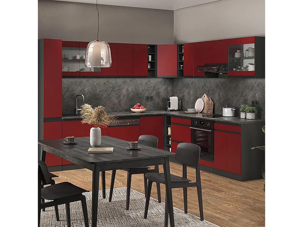Cocina esquinera rojo/antracita 277x60x81.6 r-line