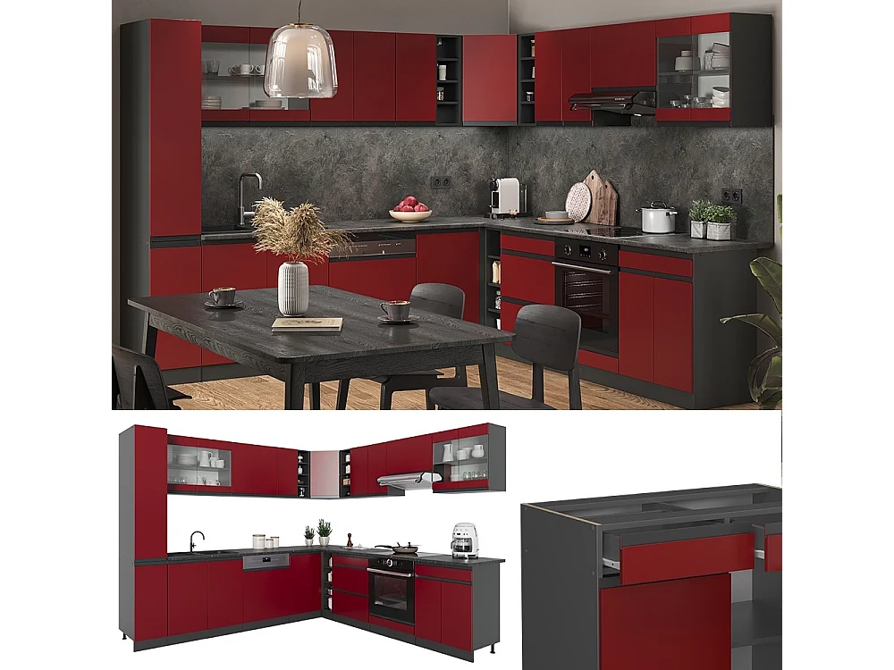 Hörnkök röd/antracit 277x60x81.6 r-line