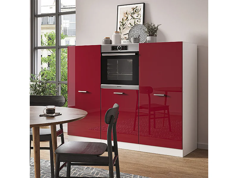 Bloque de cocina rojo brillo intenso/blanco 180x46x81.6 r-line