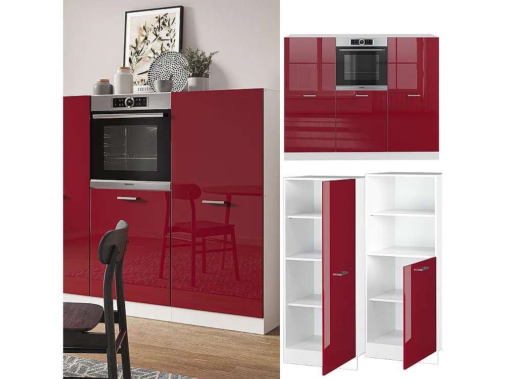 Blok kuchenny czerwony wysoki połysk/biały 180x46x81.6 r-line