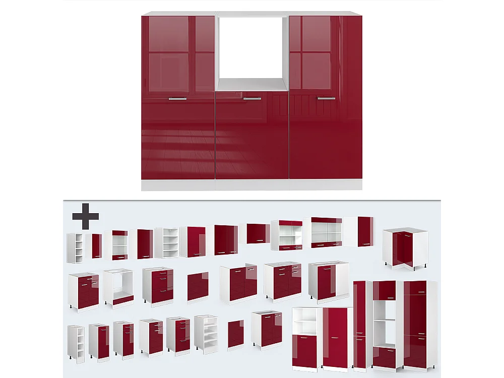 Blok kuchenny czerwony wysoki połysk/biały 180x46x81.6 r-line