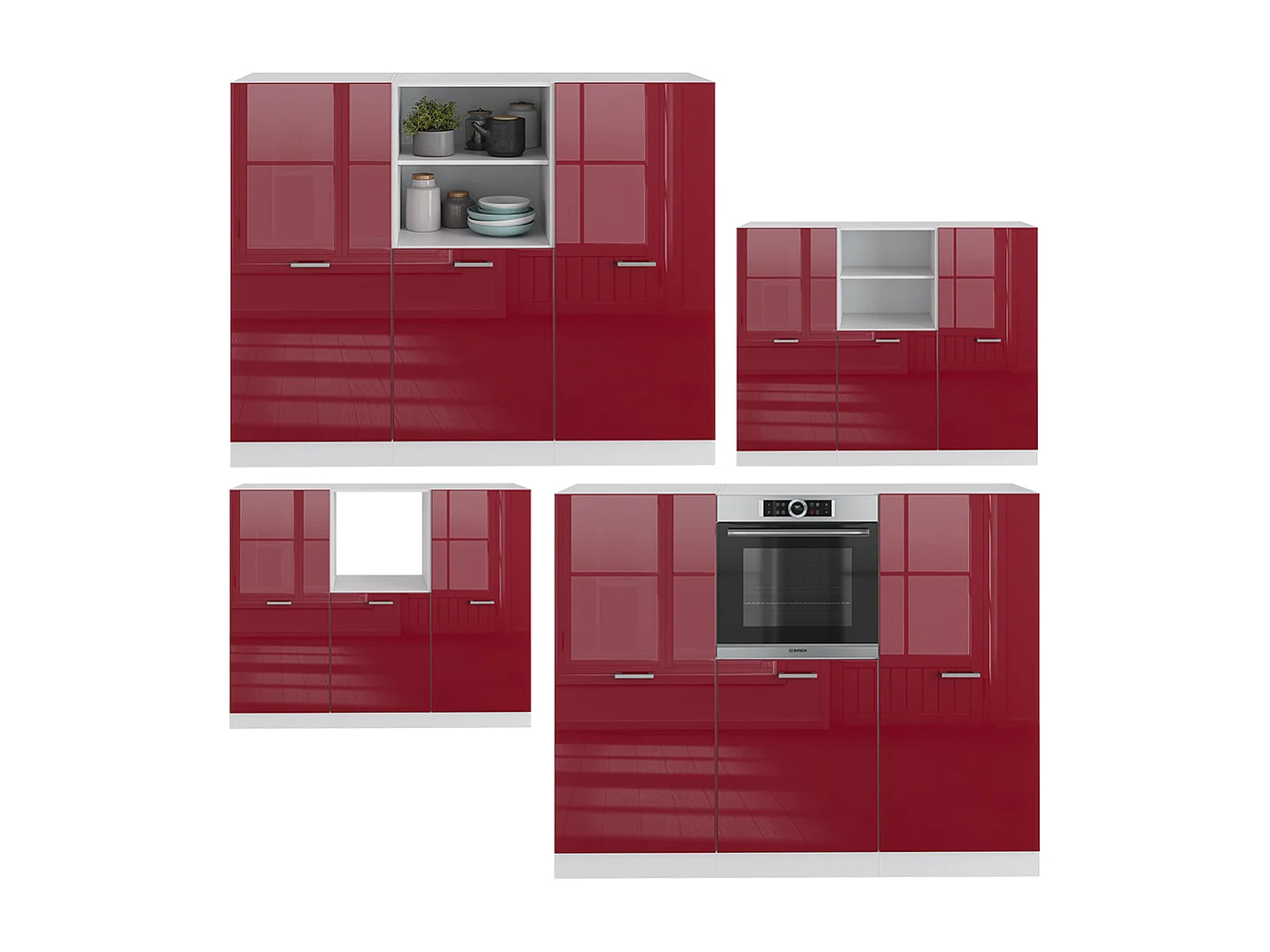 Bloc cuisine rouge brillant/blanc 180x46x81.6 r-line