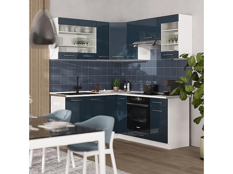 Armarios de cocina  azul oscuro alto brillo/blanco 190x46x81.6 fame-line