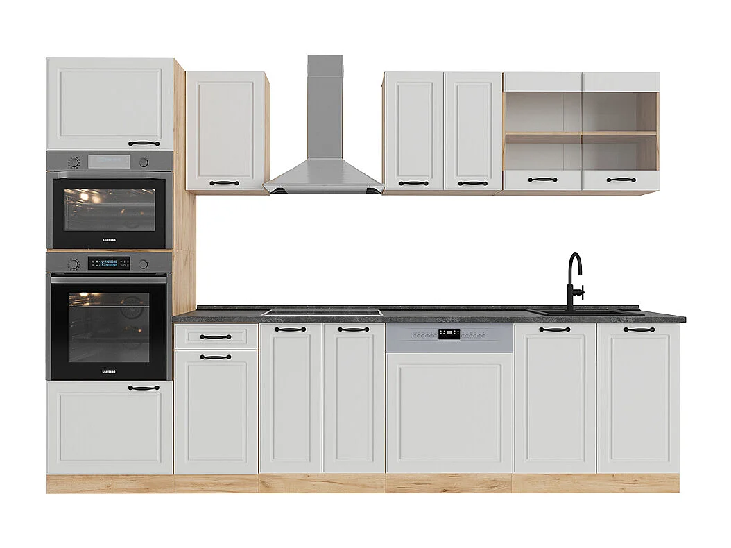 Mueble de cocina casa de campo blanca/roble dorado 300x60x81.6 r-line