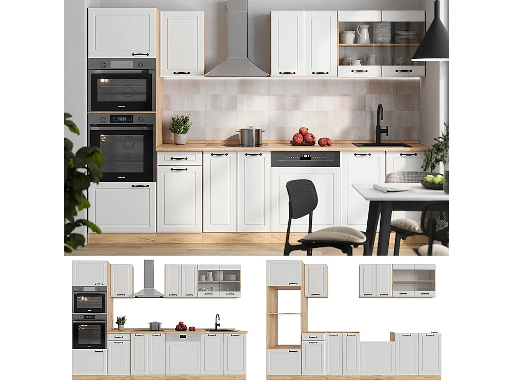 Mueble de cocina casa de campo blanca/roble dorado 300x60x81.6 r-line