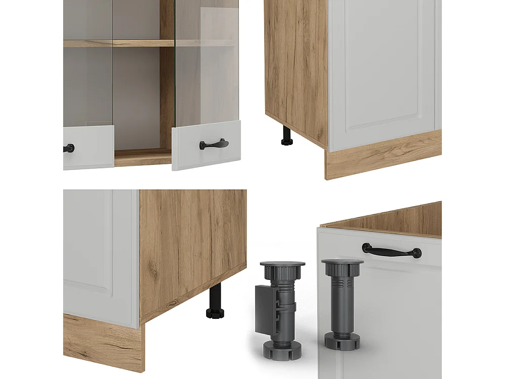 Køkkenrække hvidt landhus/gyldent egetræ 300x60x81.6 r-line