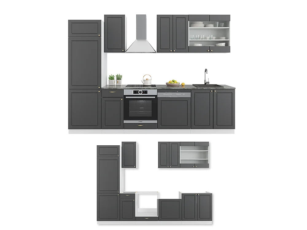 Cuisine anthracite-or/blanc 300x60x81.6 fame-line