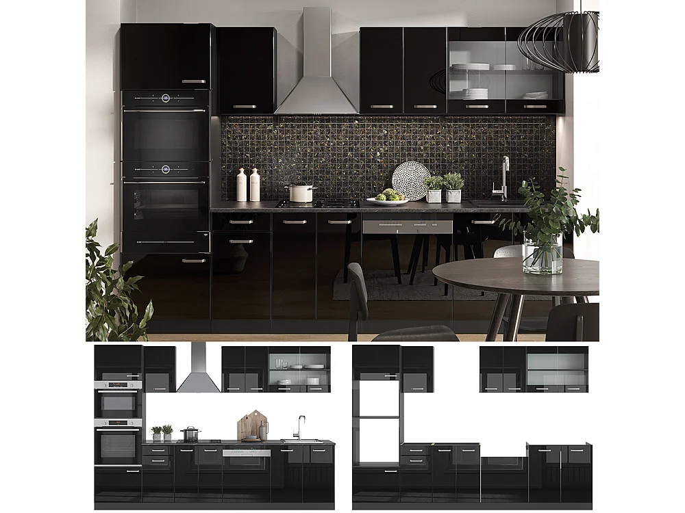 Cuisine noir brillant/anthracite 300x60x81.6 r-line