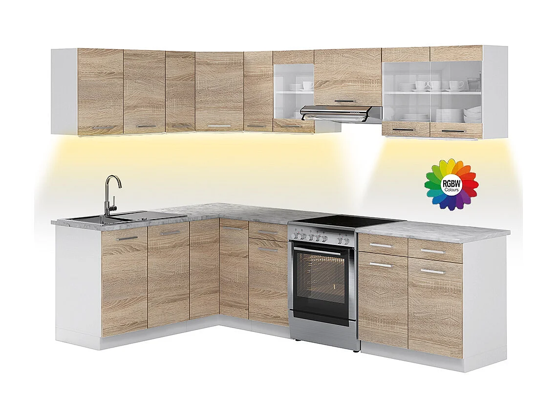 Hoekkeuken sonoma/wit 270x60x81.6 rick