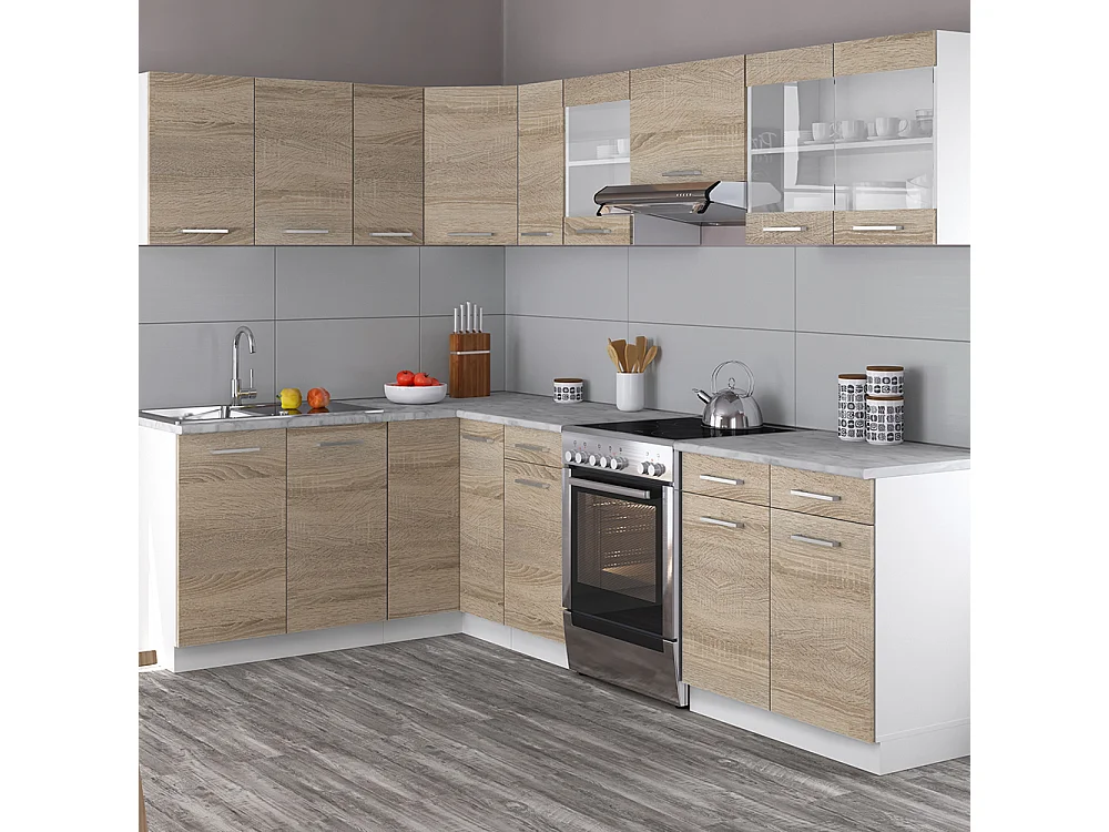 Hoekkeuken sonoma/wit 270x60x81.6 rick