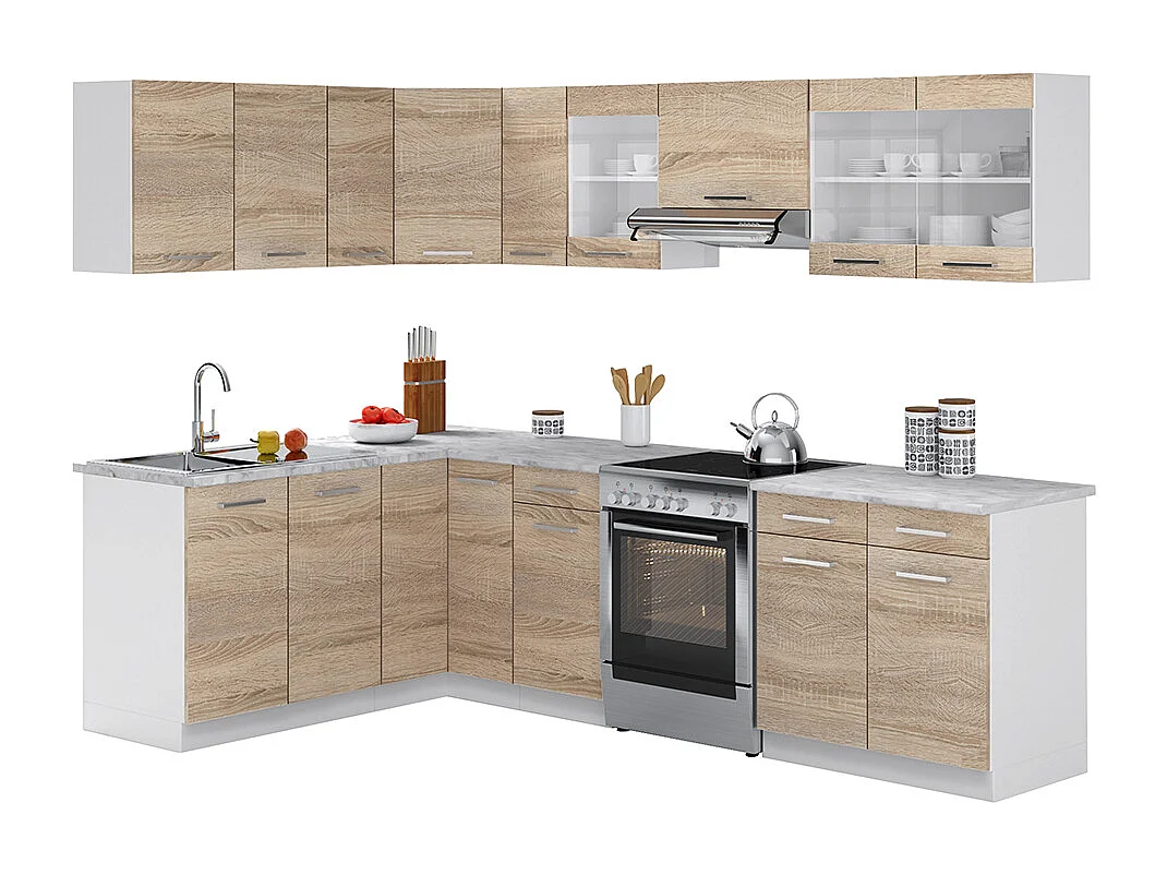 Hoekkeuken sonoma/wit 270x60x81.6 rick