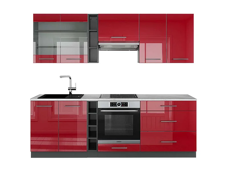 Complete keukeneenheid bordeaux hoogglans/antraciet 235x60x81.6 fame-line