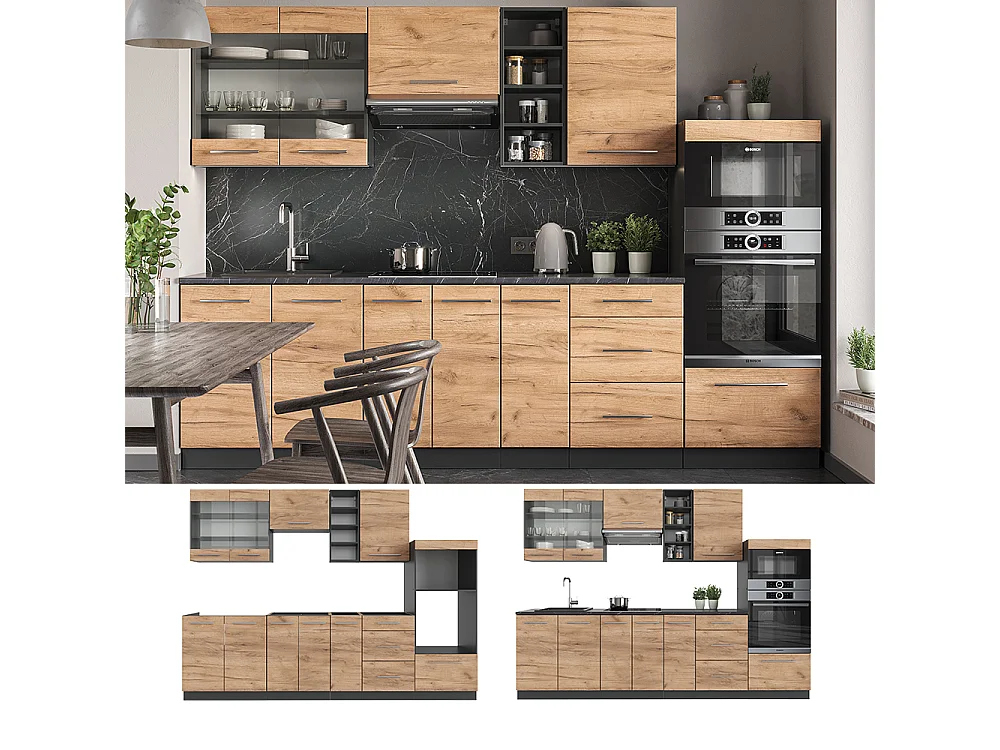 Cuisine chêne doré/anthracite 280x60x81.6 fame-line