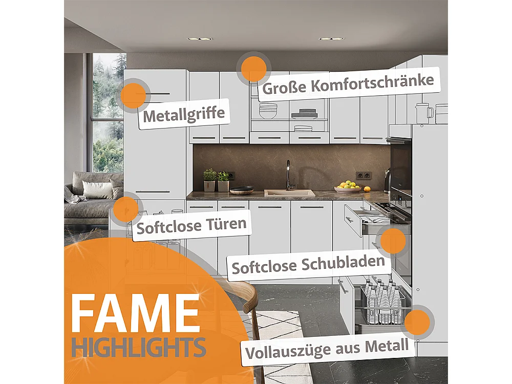 Cuisine chêne doré/anthracite 280x60x81.6 fame-line