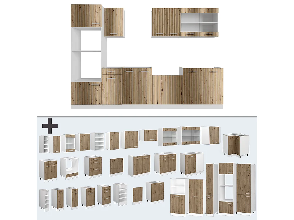 Mueble de cocina roble artesanal/blanco 300x60x81.6 r-line