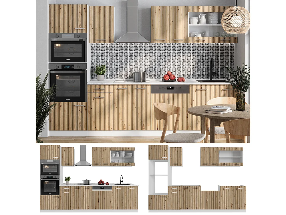 Mueble de cocina roble artesanal/blanco 300x60x81.6 r-line