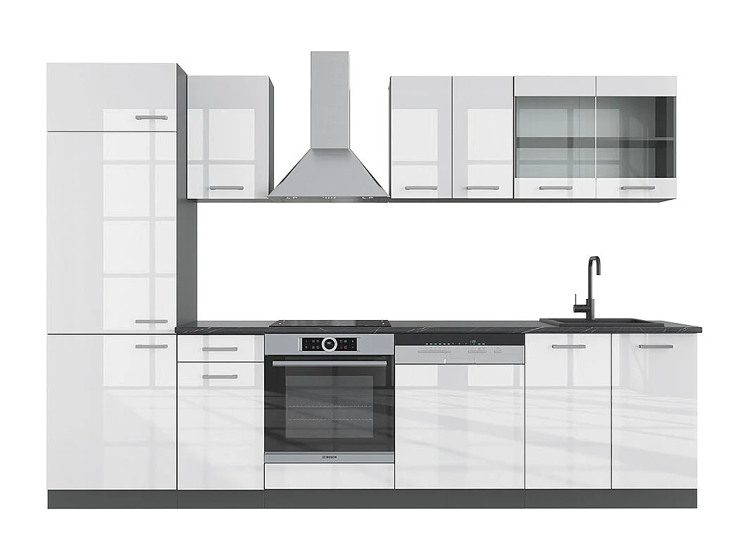 Køkkenrække hvid højglans/antracit 300x46x81.6 r-line