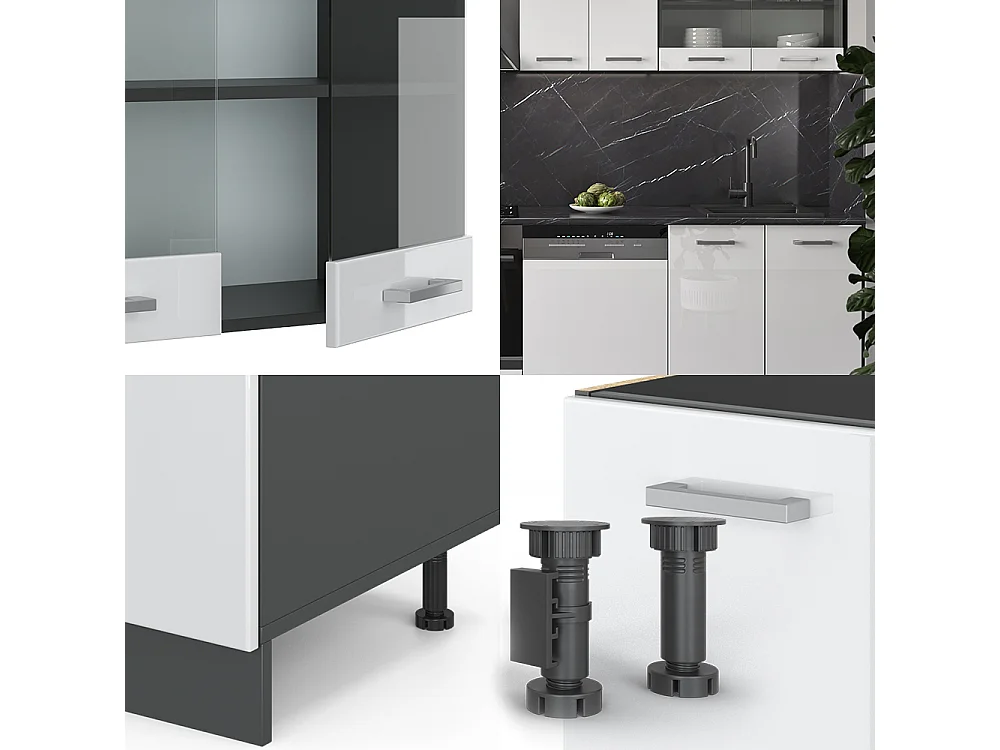 Køkkenrække hvid højglans/antracit 300x46x81.6 r-line