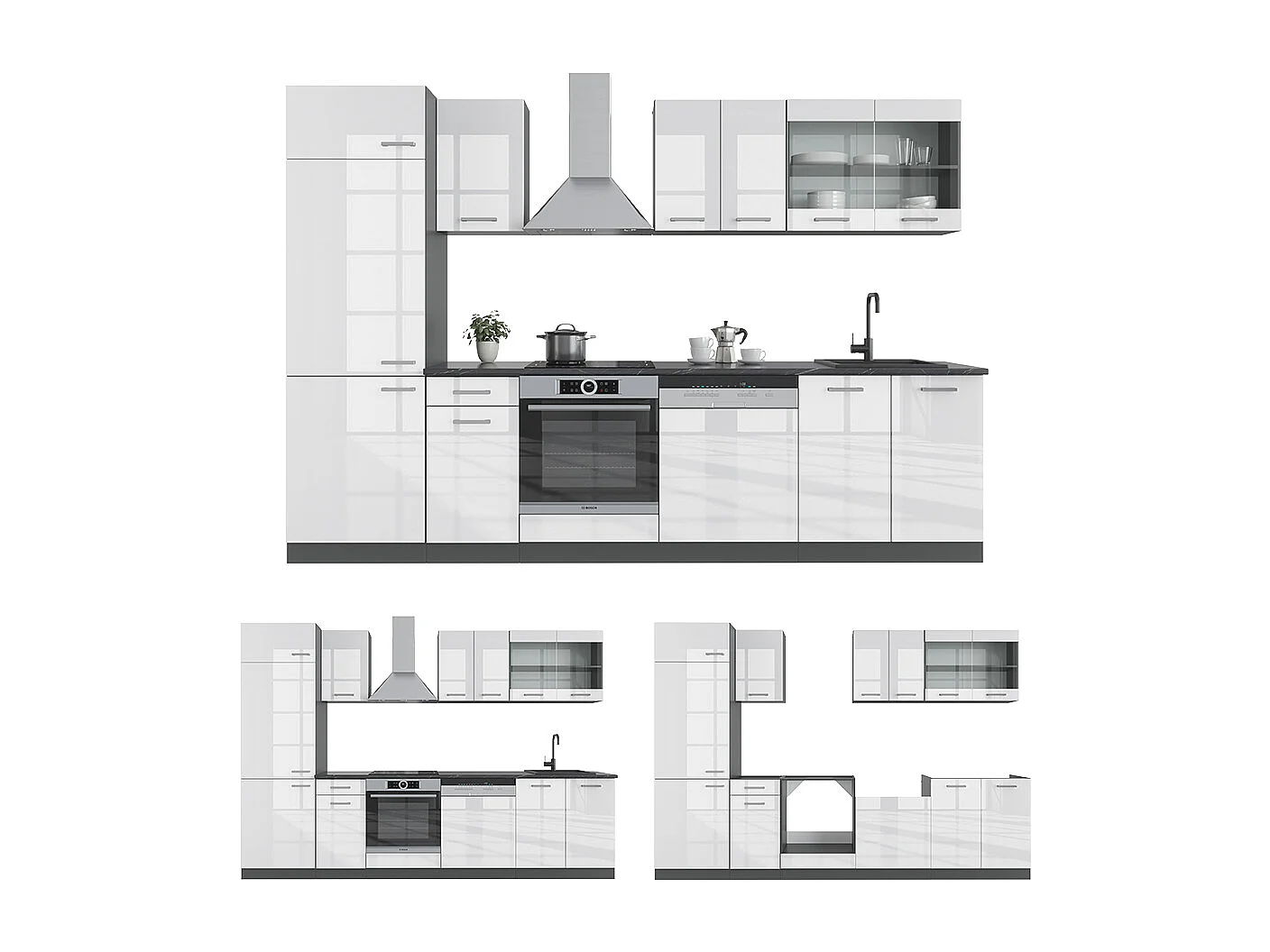 Køkkenrække hvid højglans/antracit 300x46x81.6 r-line