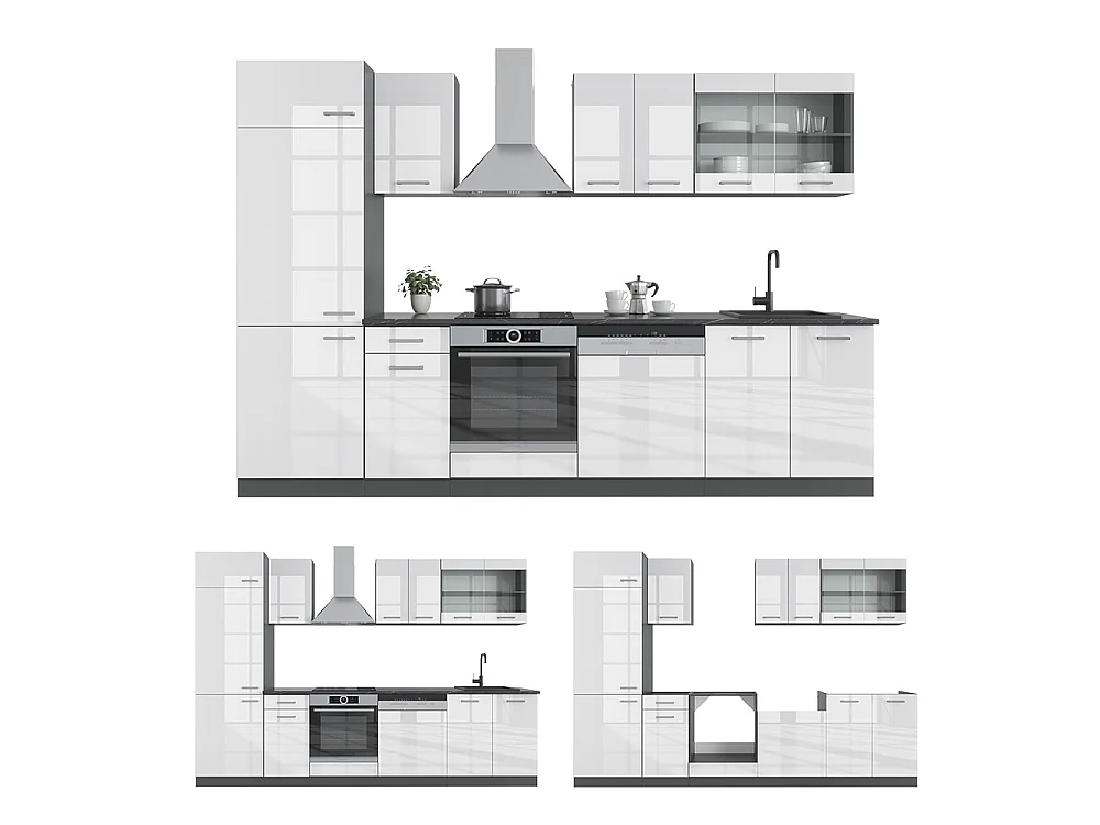 Køkkenrække hvid højglans/antracit 300x46x81.6 r-line