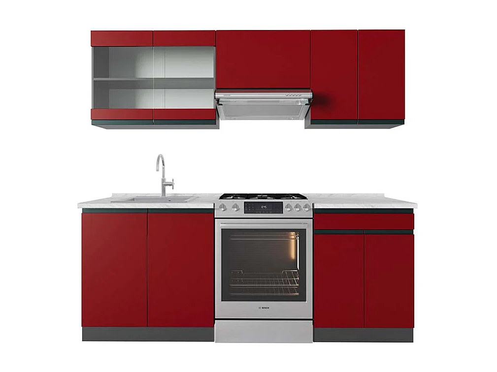 Mueble de cocina rojo/antracita 200x60x81.6 r-line