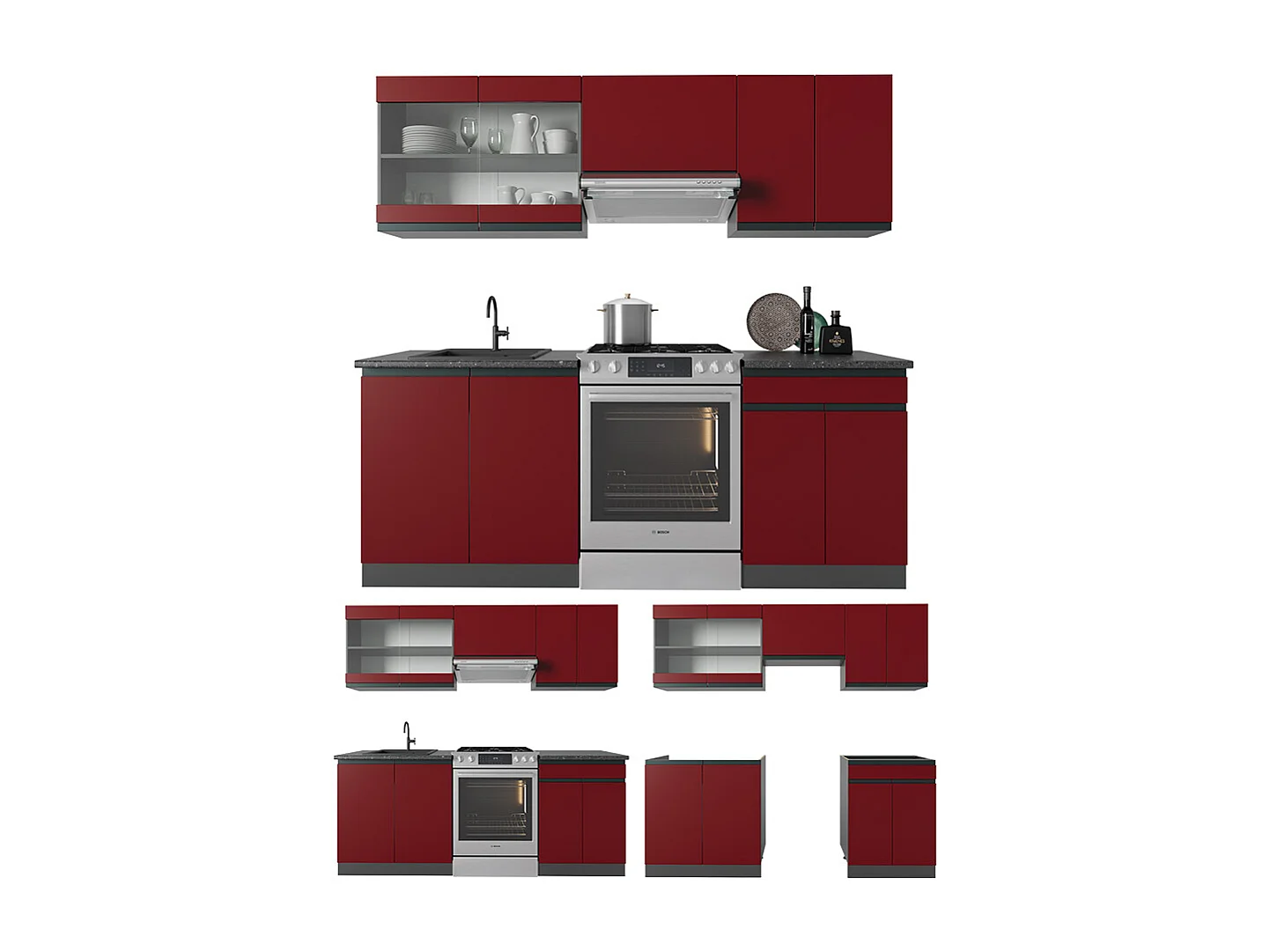 Mueble de cocina rojo/antracita 200x60x81.6 r-line
