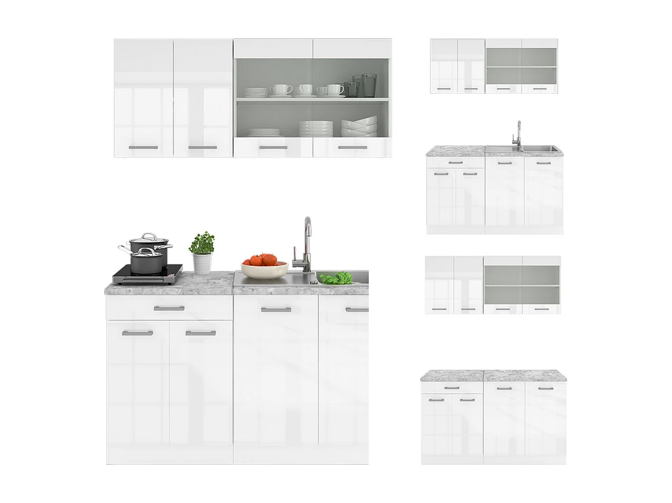 Cucina monoblocco bianco lucido/bianco 140x60x81.6 r-line