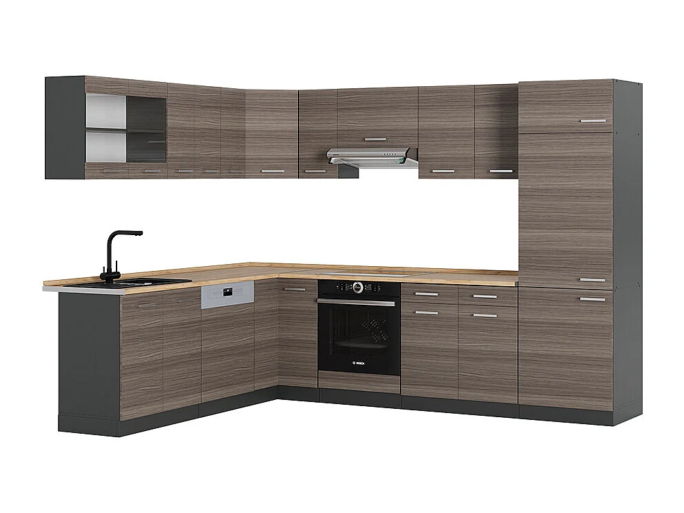 Cucina angolare completa grigio nobile/antracite 287x46x81.6 r-line