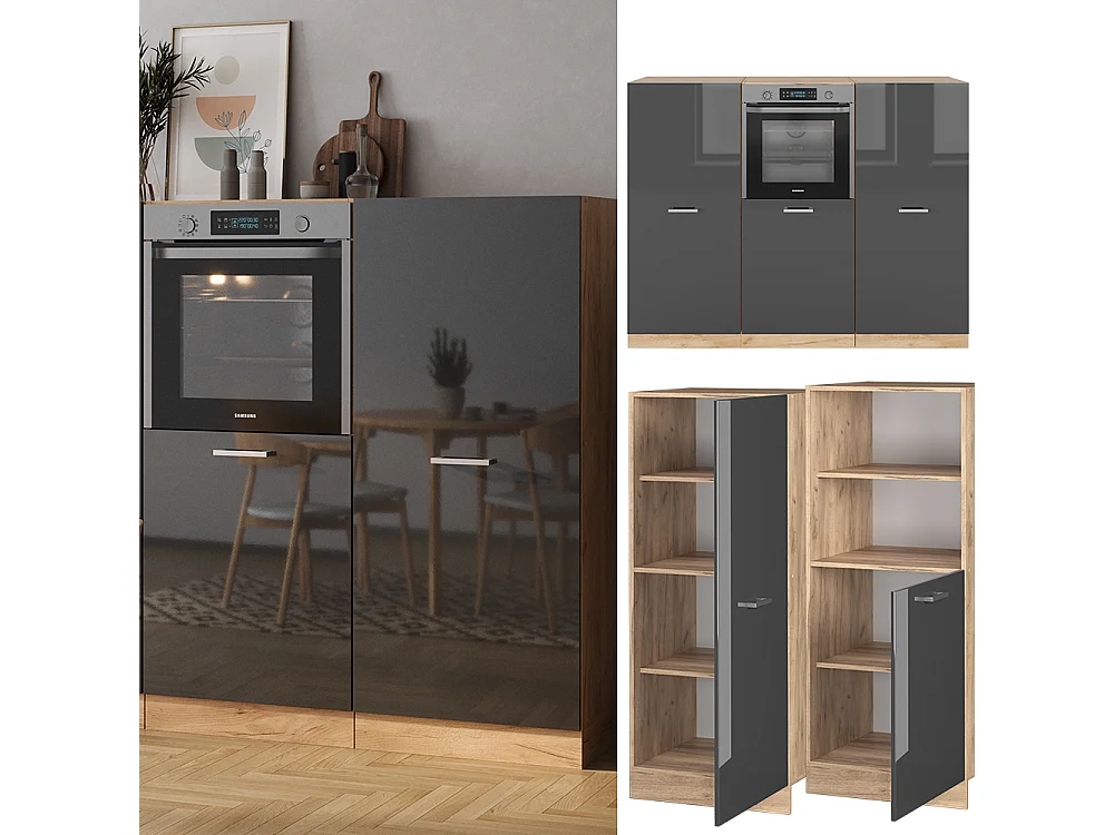 Bloque de cocina antracita brillo intenso/roble dorado eléctrico 180x46x81.6 r-line