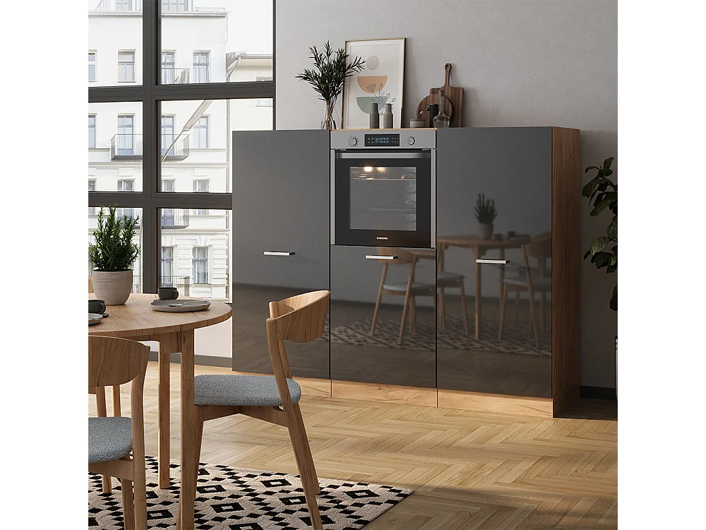Bloc cuisine anthracite brillant/chêne doré 180x46x81.6 r-line