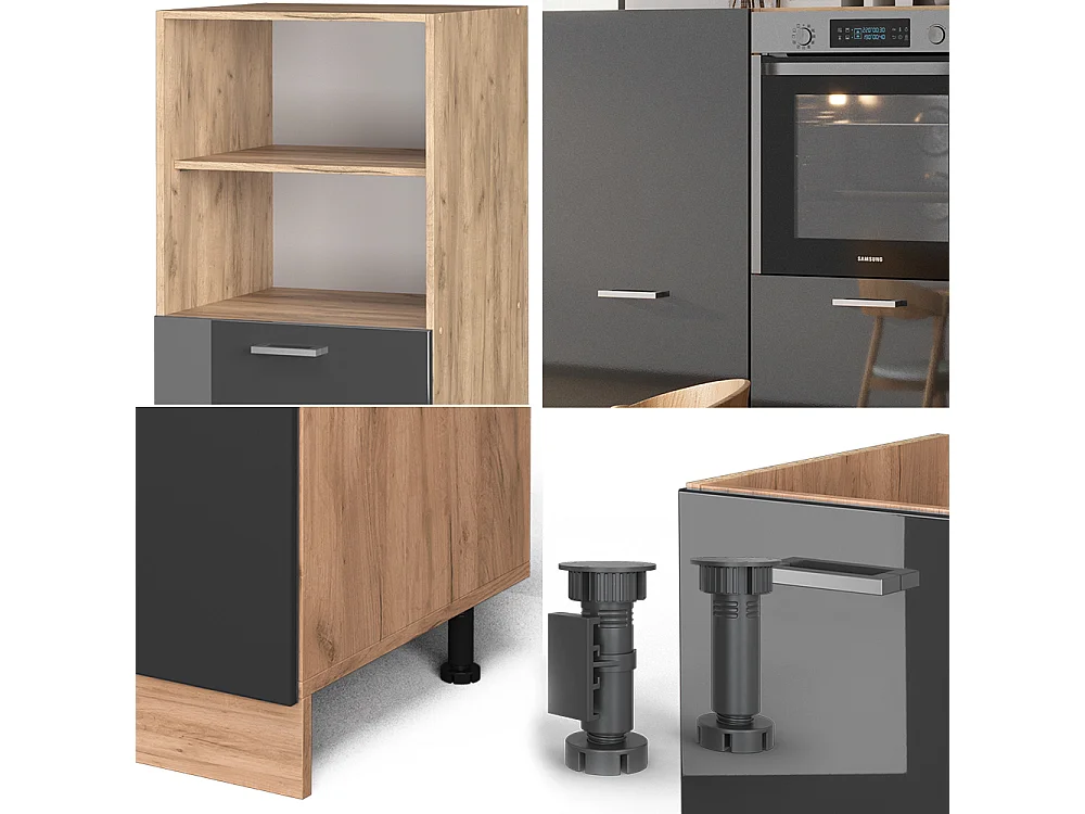 Bloc cuisine anthracite brillant/chêne doré 180x46x81.6 r-line