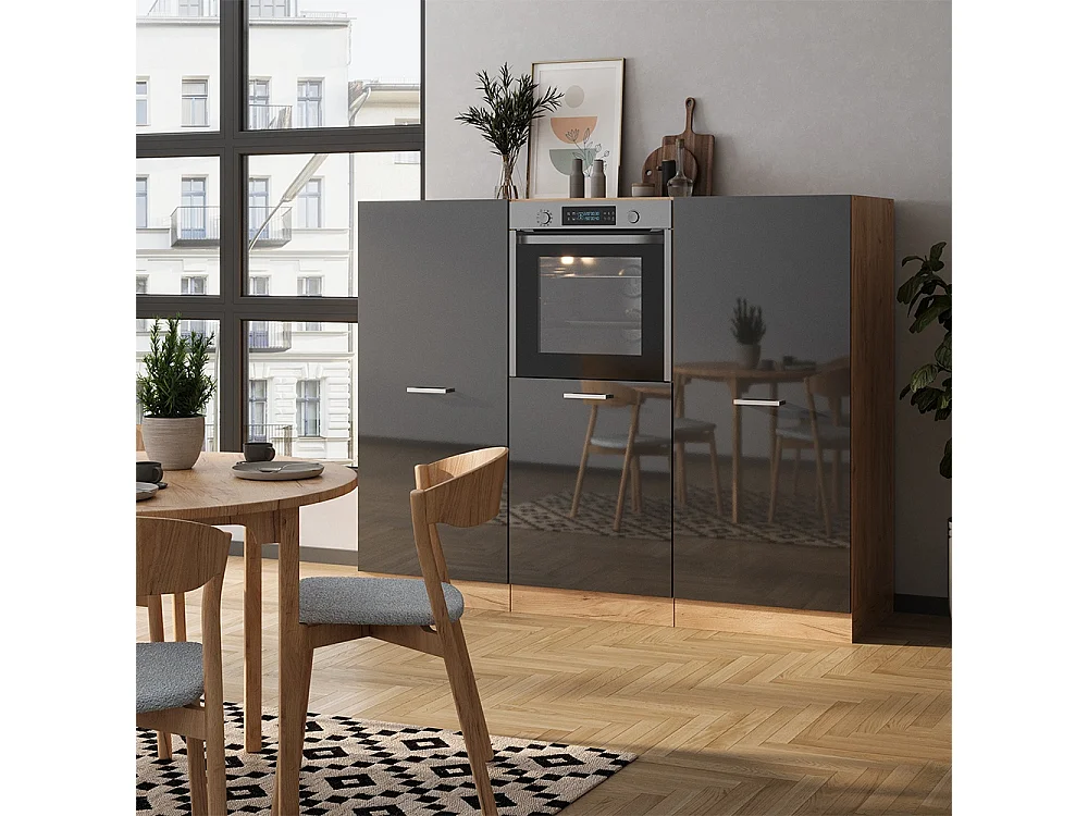 Bloc cuisine anthracite brillant/chêne doré 180x46x81.6 r-line