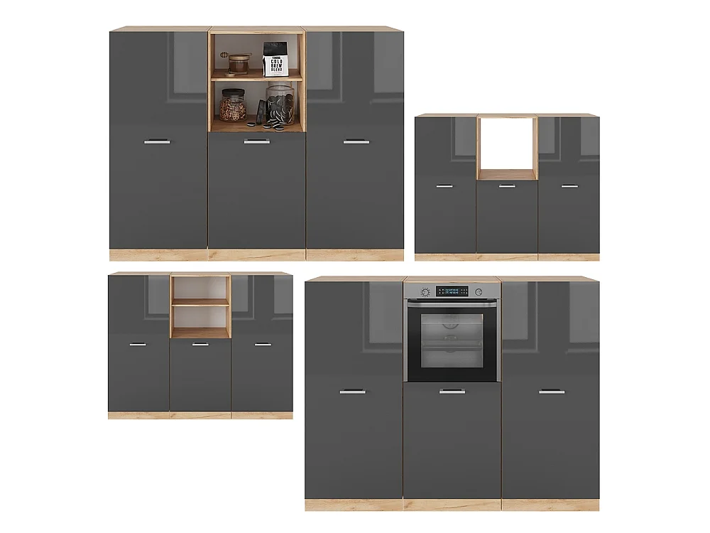 Bloc cuisine anthracite brillant/chêne doré 180x46x81.6 r-line
