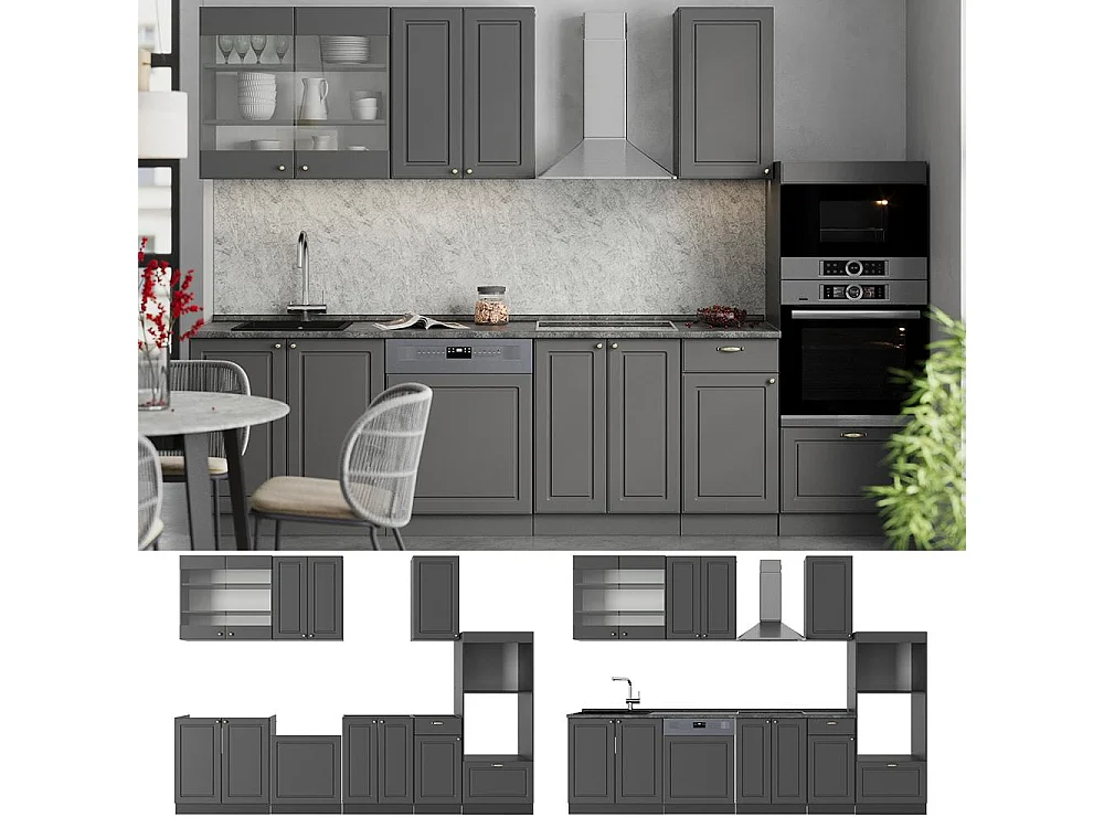 Complete keukeneenheid anthrazit-gold landhaus 300x46x81.6 fame-line