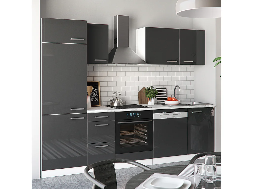 Mueble de cocina antracita brillo intenso/blanco 270x46x81.6 optima