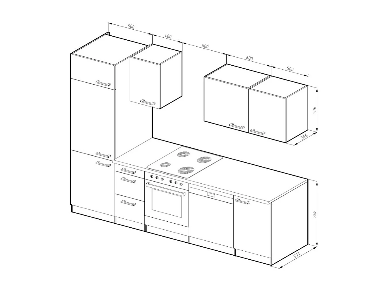 Mueble de cocina antracita brillo intenso/blanco 270x46x81.6 optima